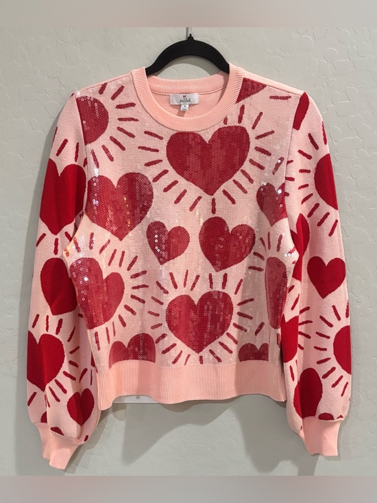 Marled Sweaters - M By Marled Heart Sequin Pullover Sweater Women’s Size Medium Pink EUC Valentine
